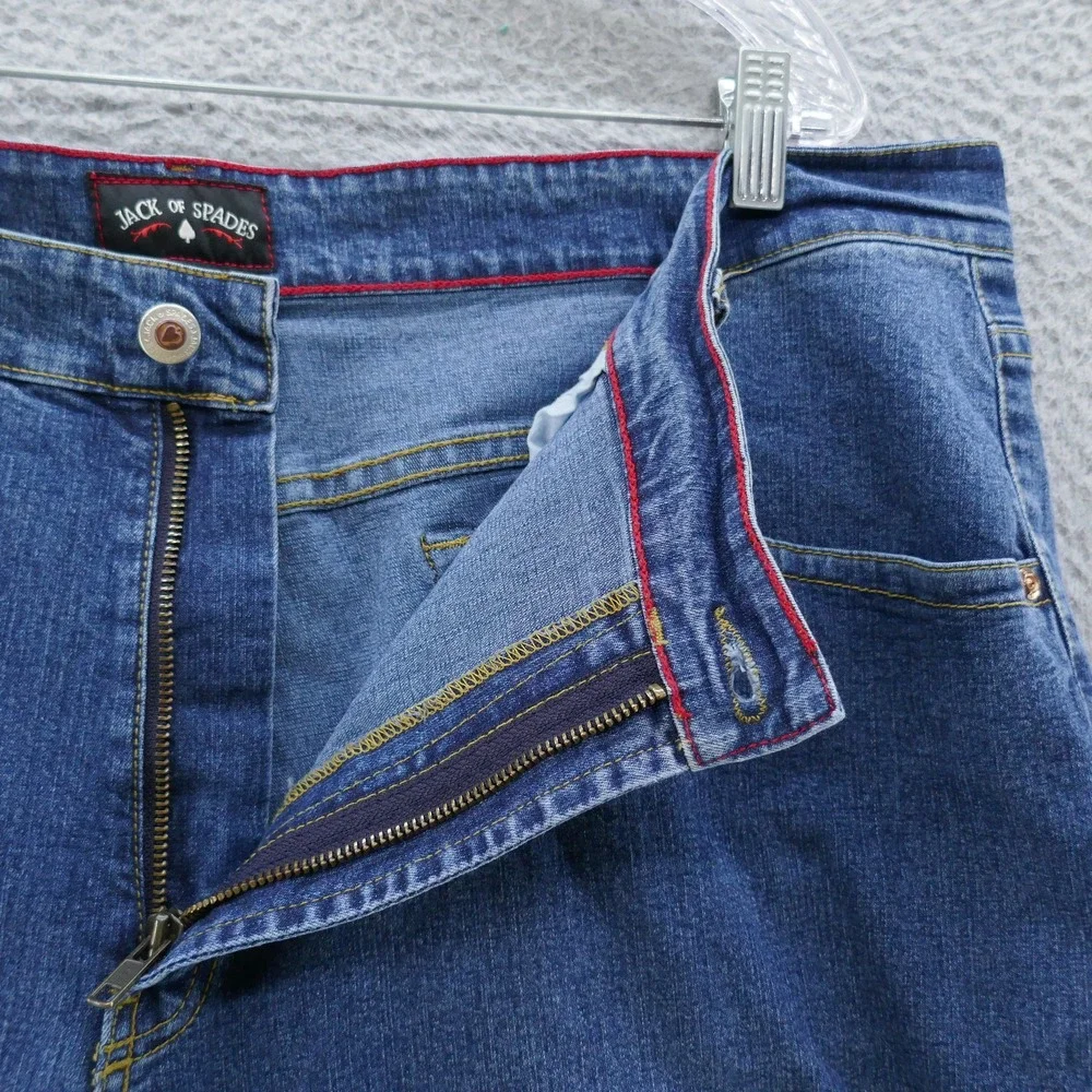 Jack of Spades Mens Medium Wash Straight Leg Stretch Jeans Blue 42x30